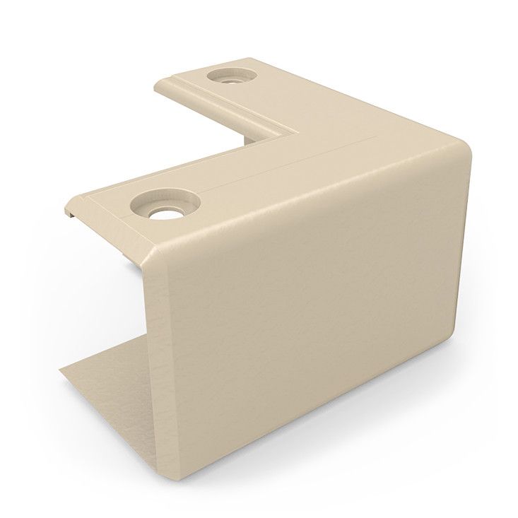 Équerre d'angle en plastique beige avec deux trous de fixation.