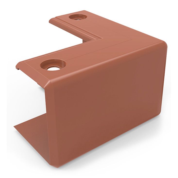Protection d'angle en plastique marron avec deux trous de vis.