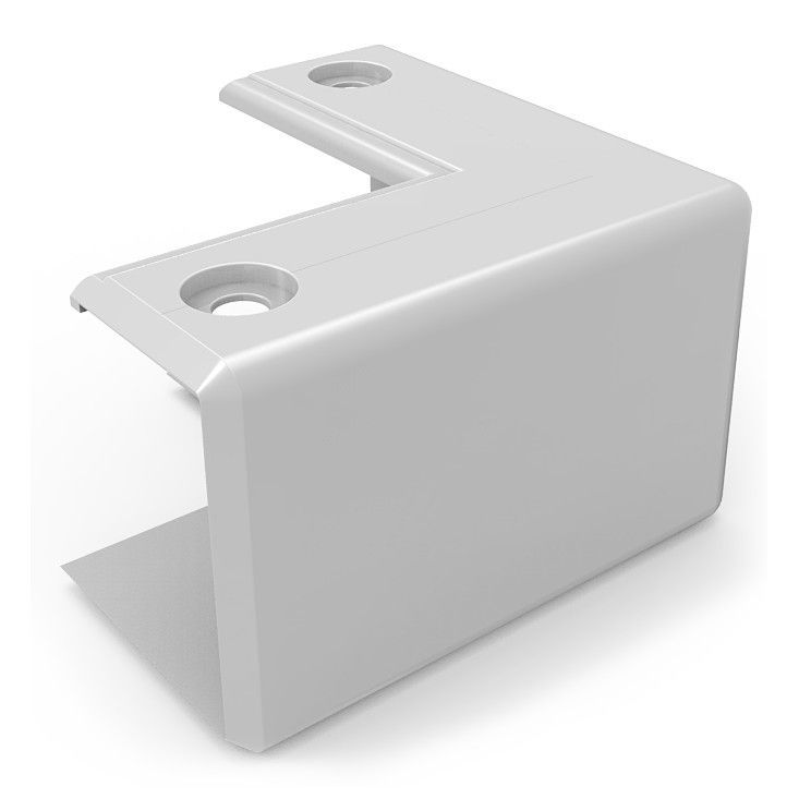 Équerre d'angle blanche en forme de L avec deux trous de vis.