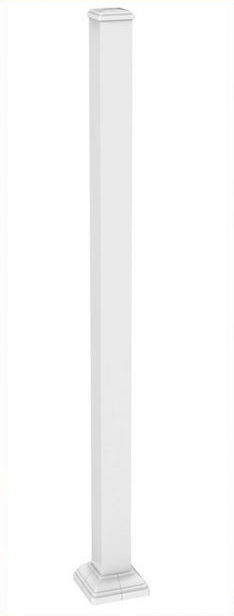 Poteau blanc de forme carrée, avec une base et un sommet, sur fond blanc.