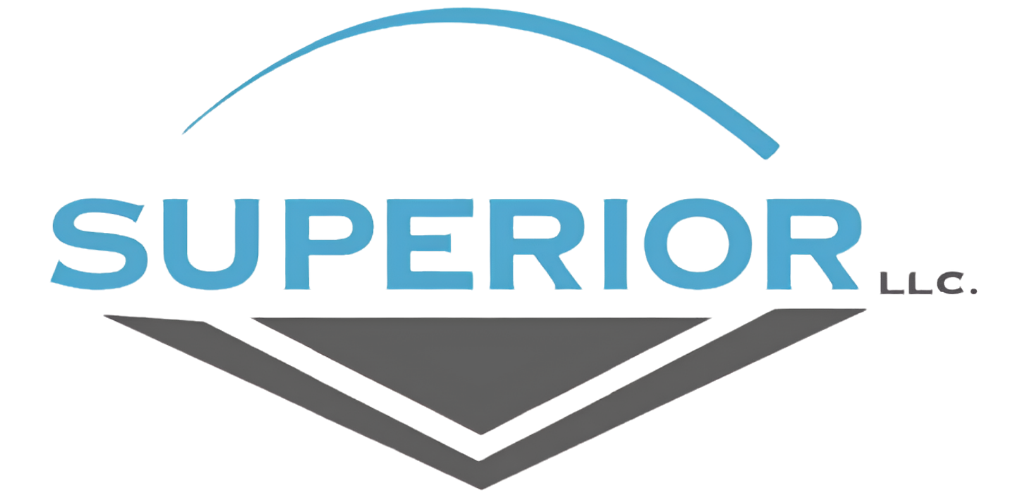 Superior LLC logo with blue text and a blue-gray chevron design