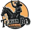 Logo for Texan AC showing a person on horseback inside an orange circle with the phone number 254-592-2013 below.