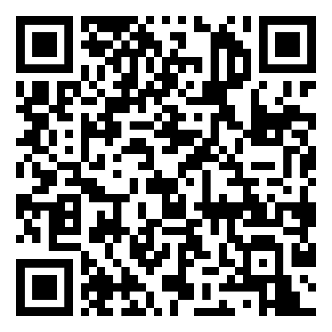 Black-and-white QR code square on a white background