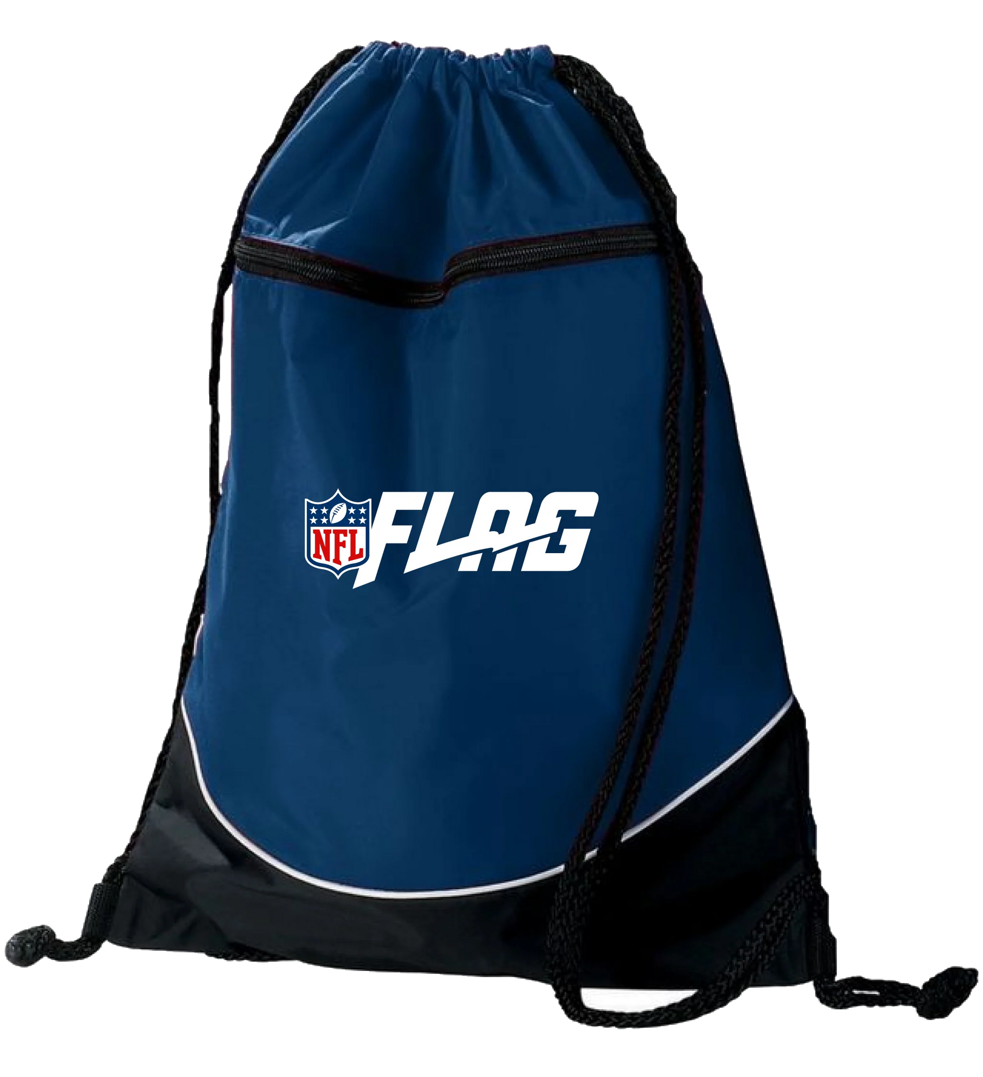 Blue NFL FLAG drawstring backpack with black accents and logo