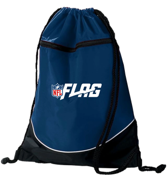 Blue NFL FLAG drawstring backpack with black bottom and trim, shown on a white background