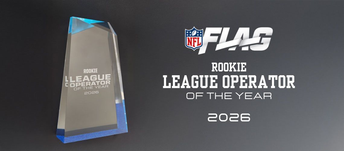 NFL FLAG Rookie League Operator of the Year 2026 trophy graphic on a dark background