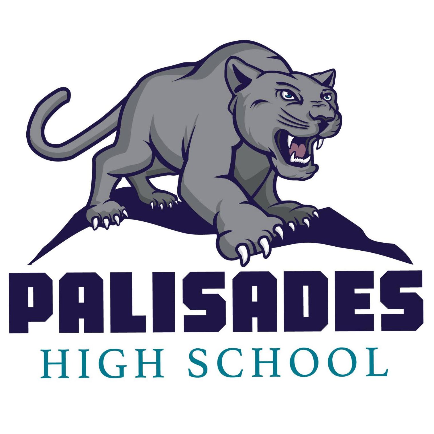 Palisades High School logo with a gray panther above bold navy and teal text.