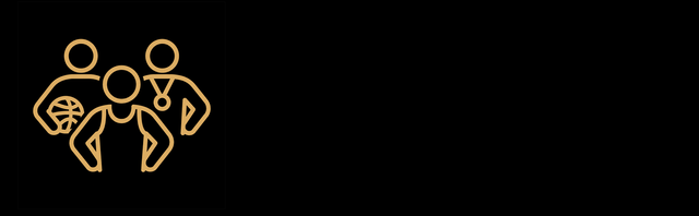 Three outlined people in gold on a black background, grouped together as a team icon