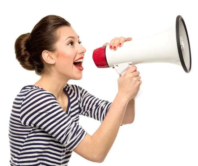 woman talking in megaphone