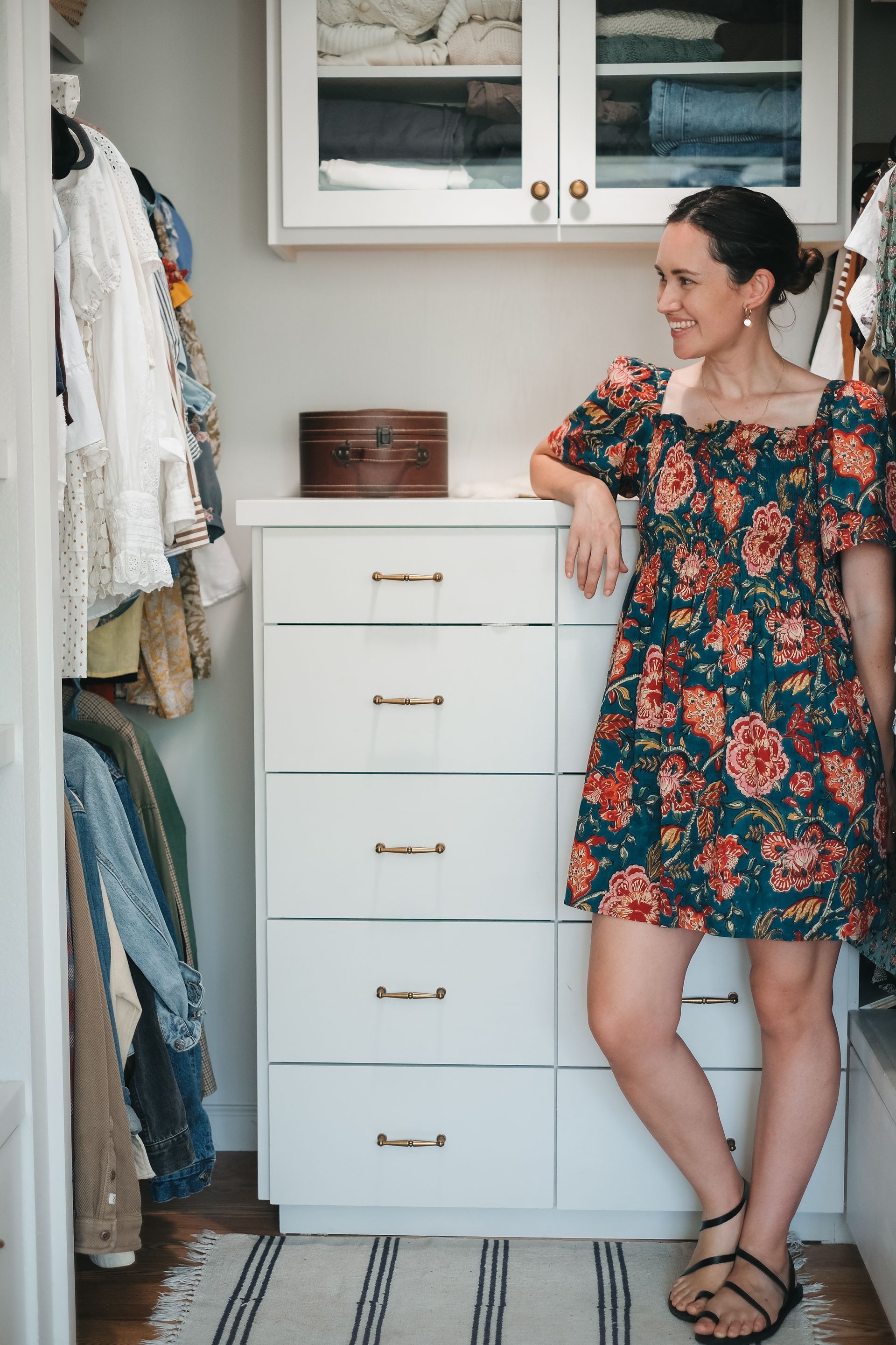 Short summer dress styled with minimal jewelry 