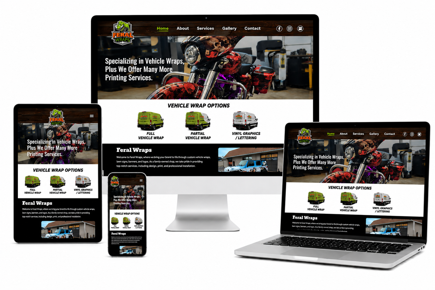 A computer , laptop , tablet , and cell phone are displaying a website.