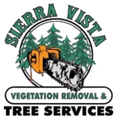 Logo: Sierra Vista, tree services, chainsaw graphic, green and orange.