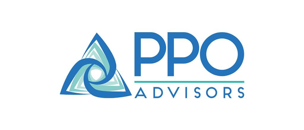 PPO Advisors logo with blue text and a triangular abstract emblem on a white background