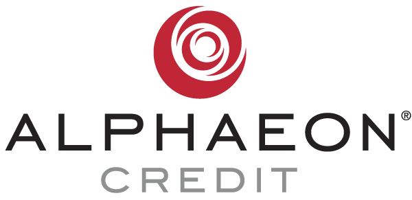 Alphaeon Credit logo with red circular icon and black-and-gray text