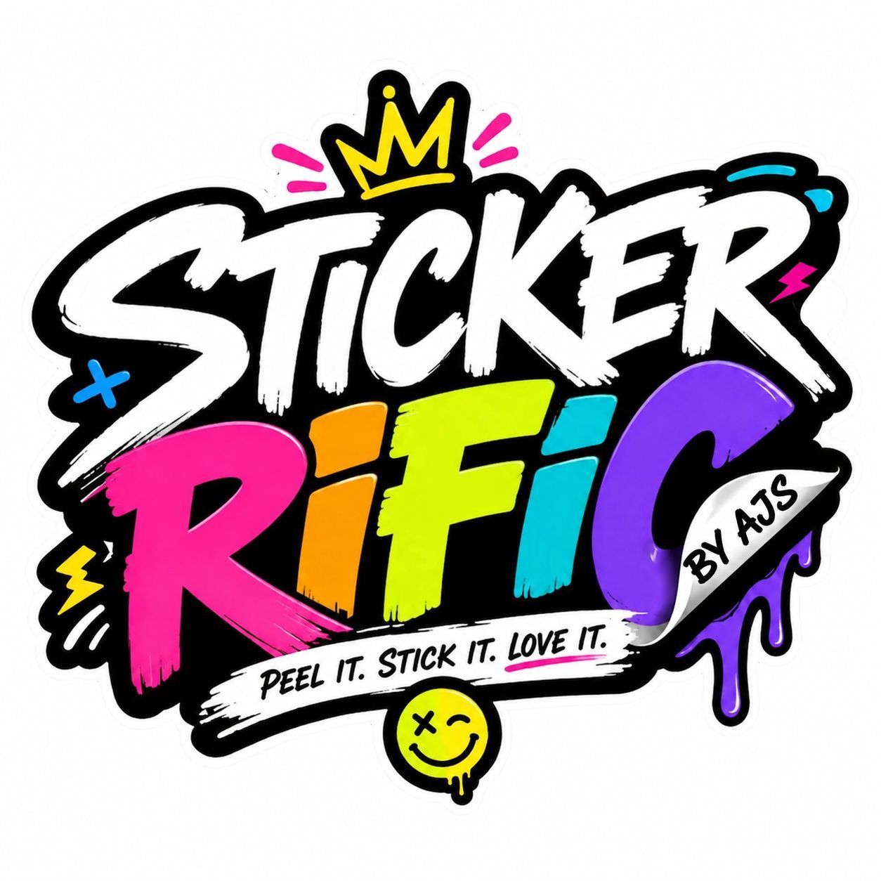 Colourful Stickerrific by AJS Detailing logo on a white background