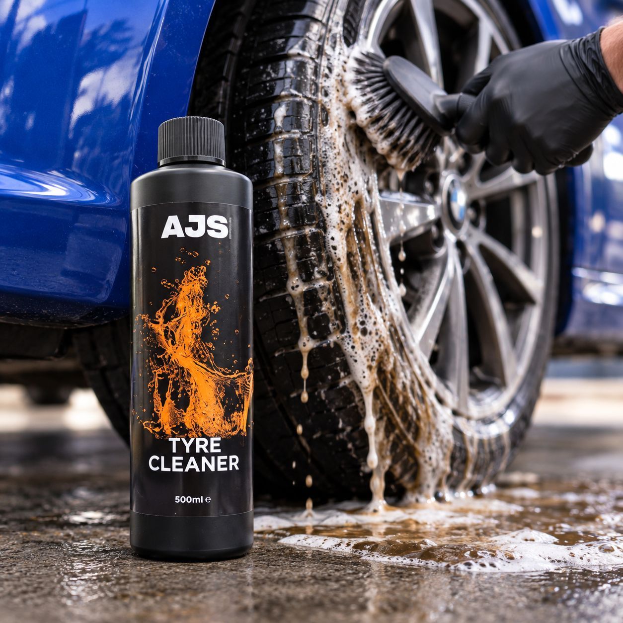 AJS Tyre Cleaner product bottle for tyre sidewall cleaning