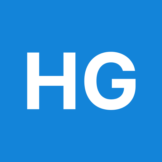 White “HG” letters on a blue background