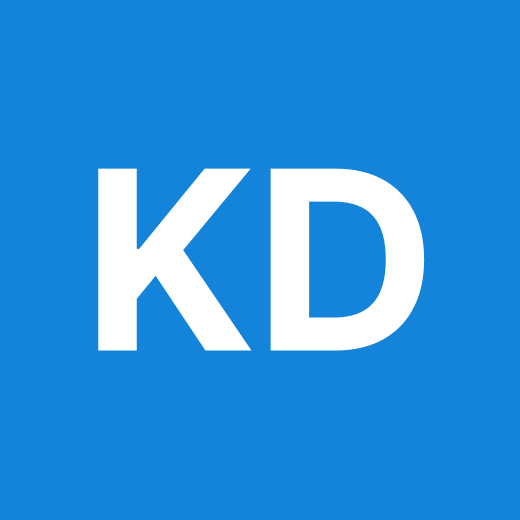 White “KD” letters on a blue background