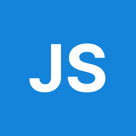 White “JS” letters on a blue background