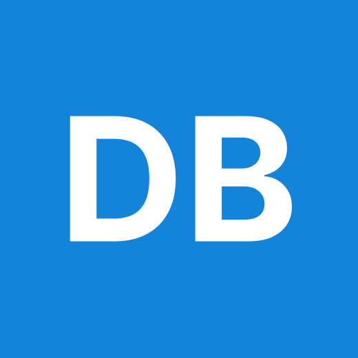 White “DB” letters on a blue square background