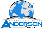 Anderson Tours LLC logo with blue globe, airplane, and script text