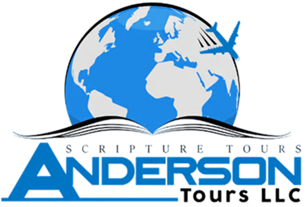 Anderson Tours LLC logo with blue globe, airplane, and script text