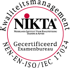 Logo van het NIKTA-kwaliteitsmanagementcertificaat: rode cirkel, zwarte tekst.