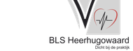 Logo van BLS Heerhugowaard met een V-vorm en een hartslagsymbool in een grijs kader.