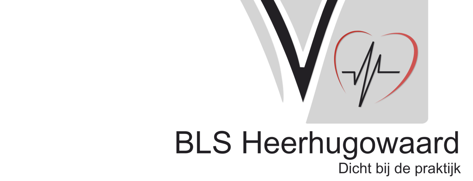 Logo van BLS Heerhugowaard met een V-vorm en een hartslagsymbool in een grijs kader.