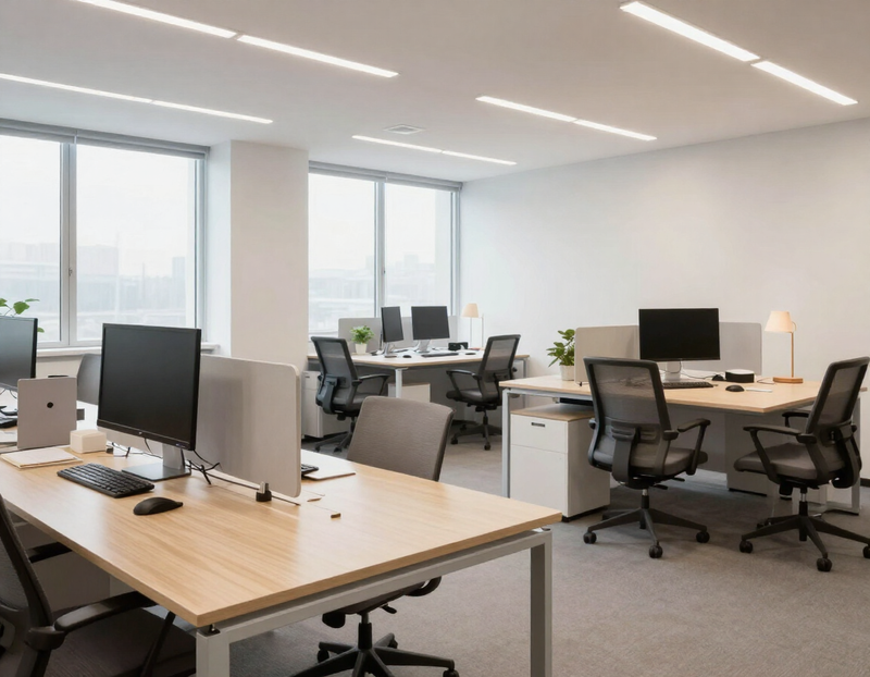 Clean open-plan workspace after office cleaning in Palm Beach County FL