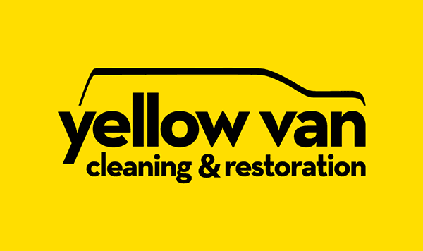 A yellow van cleaning and restoration logo on a yellow background