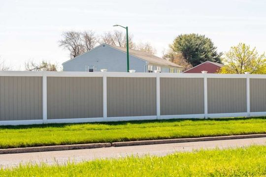 white and grey vinyl fence close up dressing residential plastic privacy outdoor