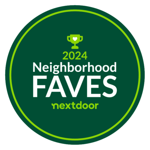 A green circle with the words neighborhood faves nextdoor on it
