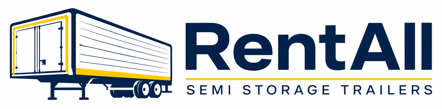Rent All Semi Storage Trailers logo with blue-and-yellow trailer graphic and company name