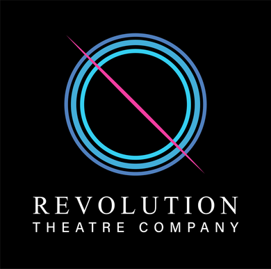 The logo for revolution theatre company is a circle with a pink line through it.