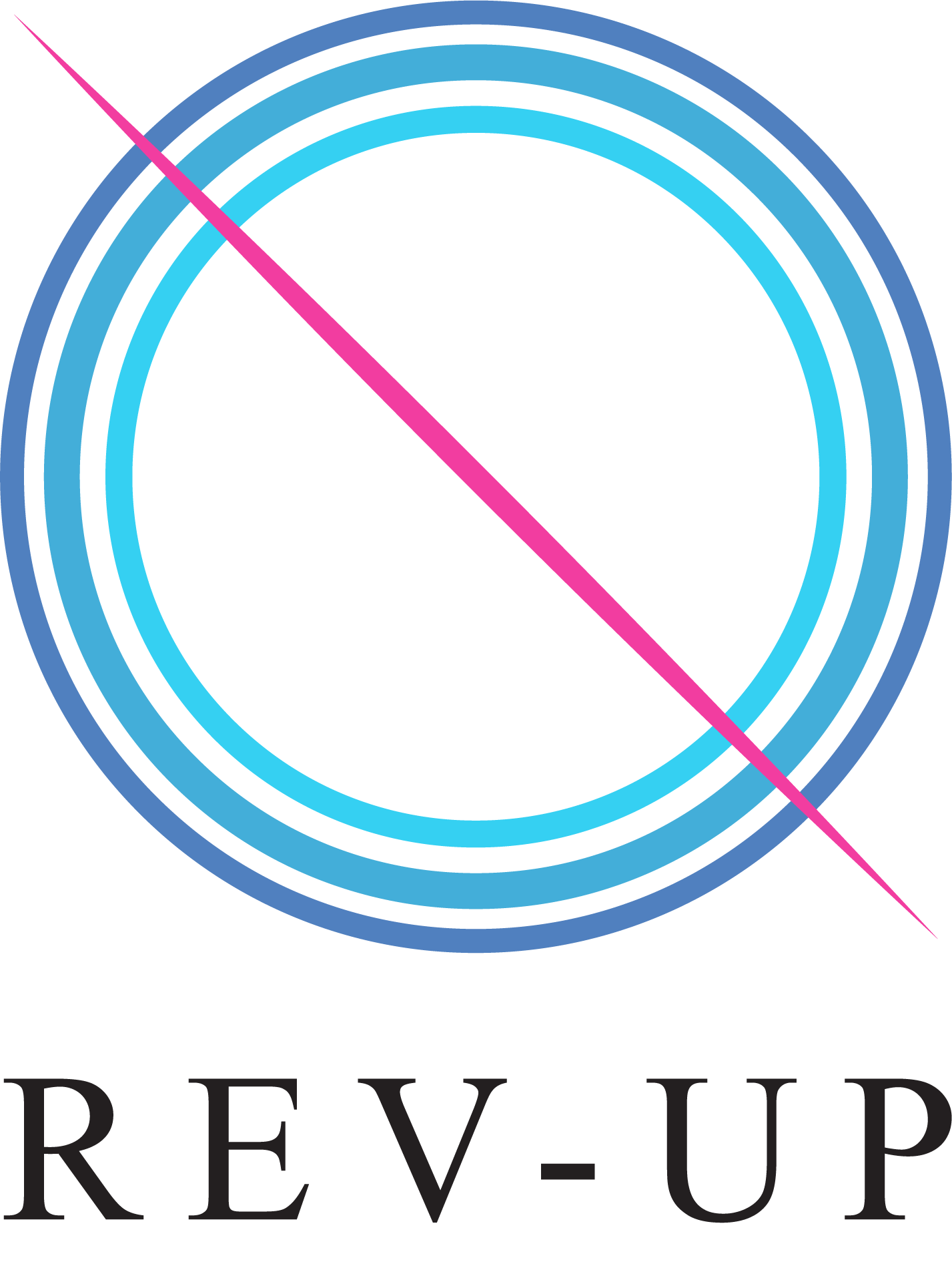 The rev-up logo has a circle with a pink line through it