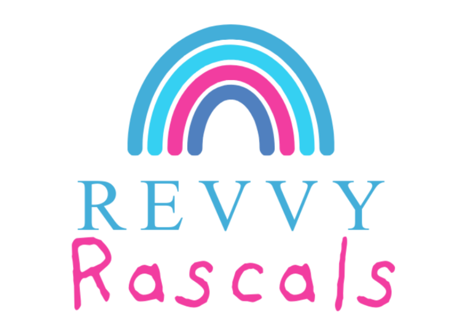 Revyy Rascals logo with a blue and pink rainbow above the text