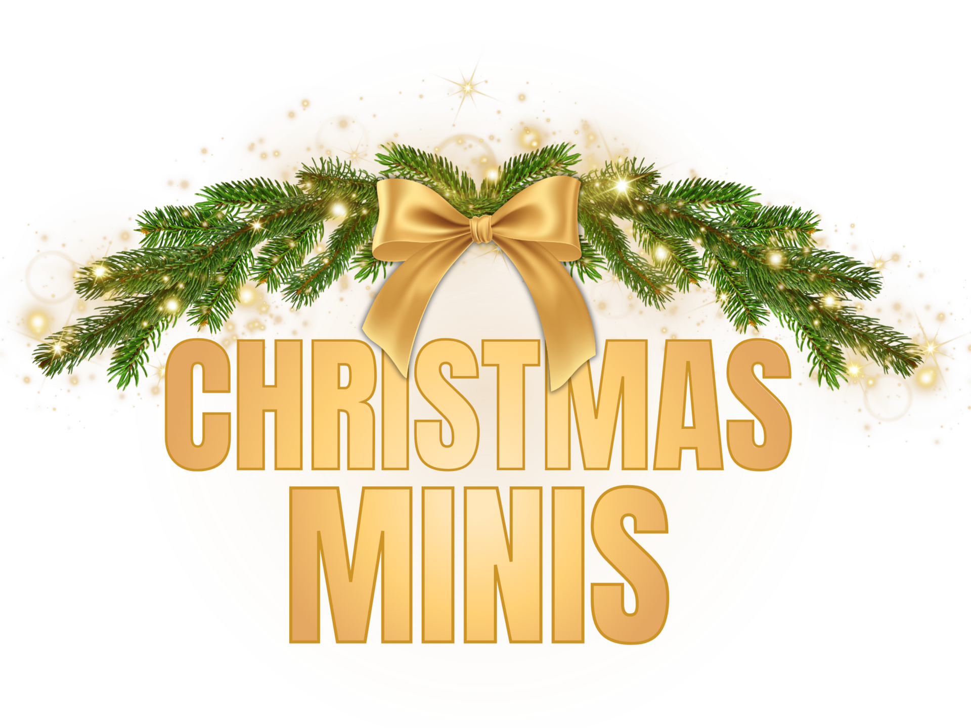 Christmas minis text with gold bow and green garland decoration