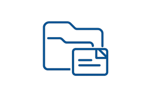 Blauwe omtrek van twee overlappende mappen met een documentpictogram ervoor.