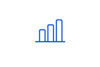 Blauw staafdiagrampictogram met drie oplopende balken op een horizontale lijn.