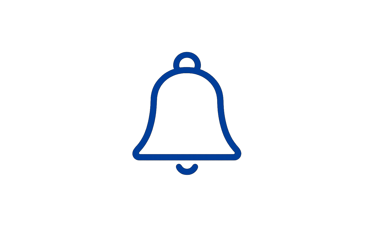 Blauw omlijnd notificatiebelpictogram op een witte achtergrond