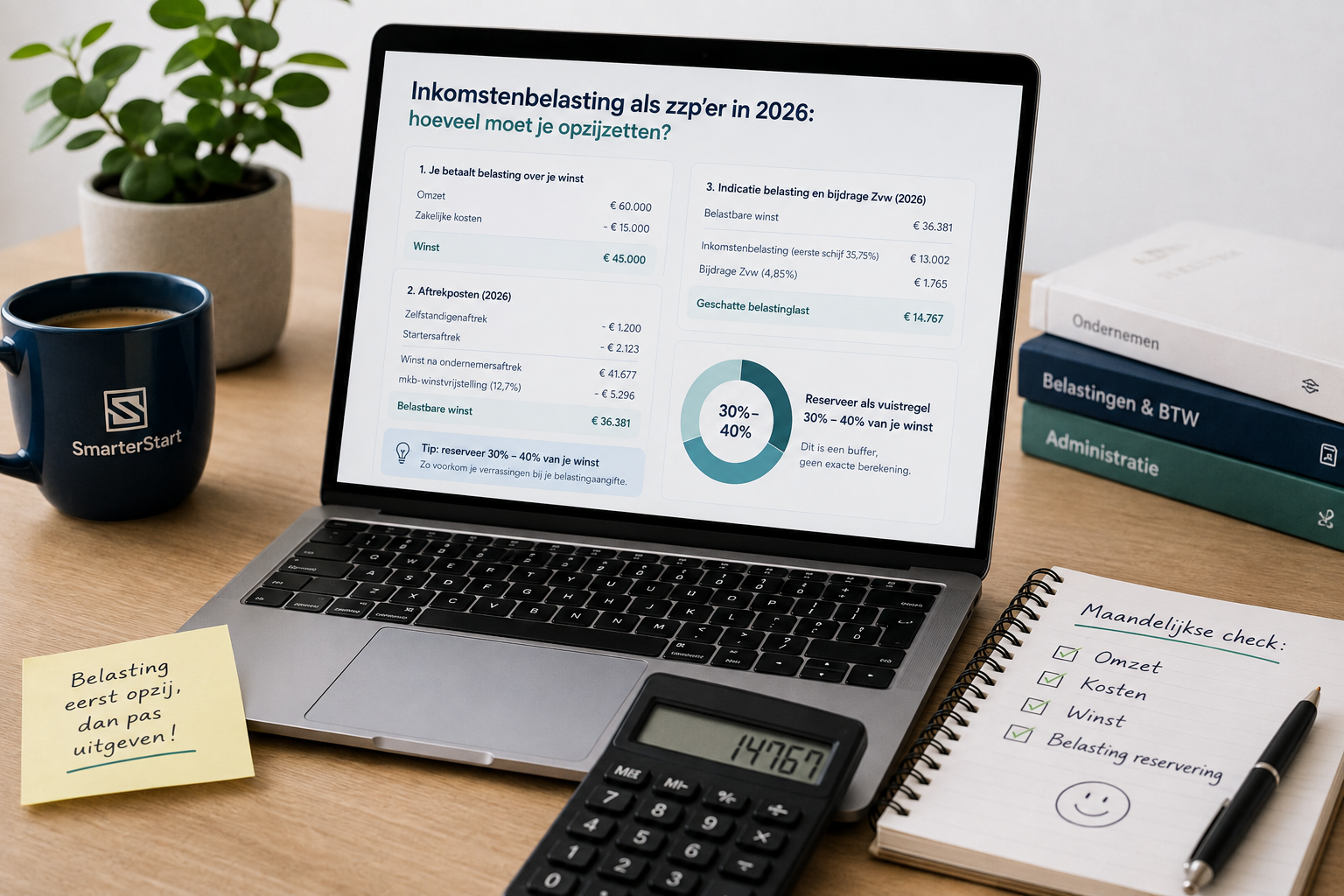 Zzp’er berekent hoeveel geld hij in 2026 moet reserveren voor inkomstenbelasting.