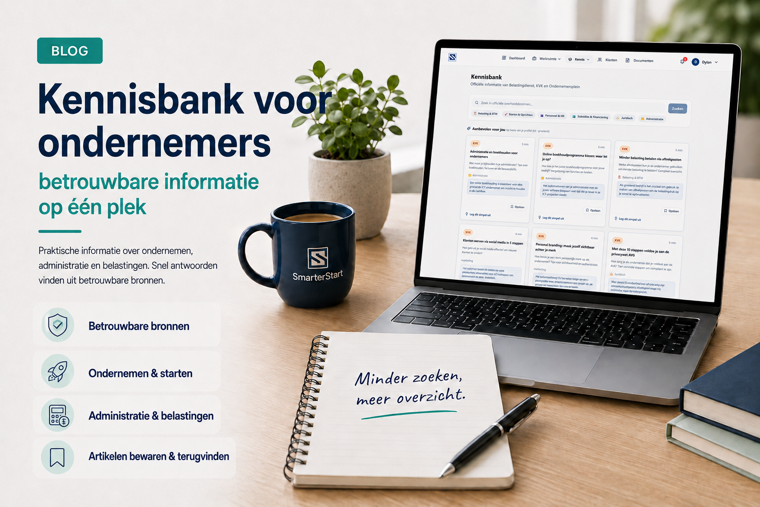 Ondernemer gebruikt een kennisbank met betrouwbare informatie over ondernemen.