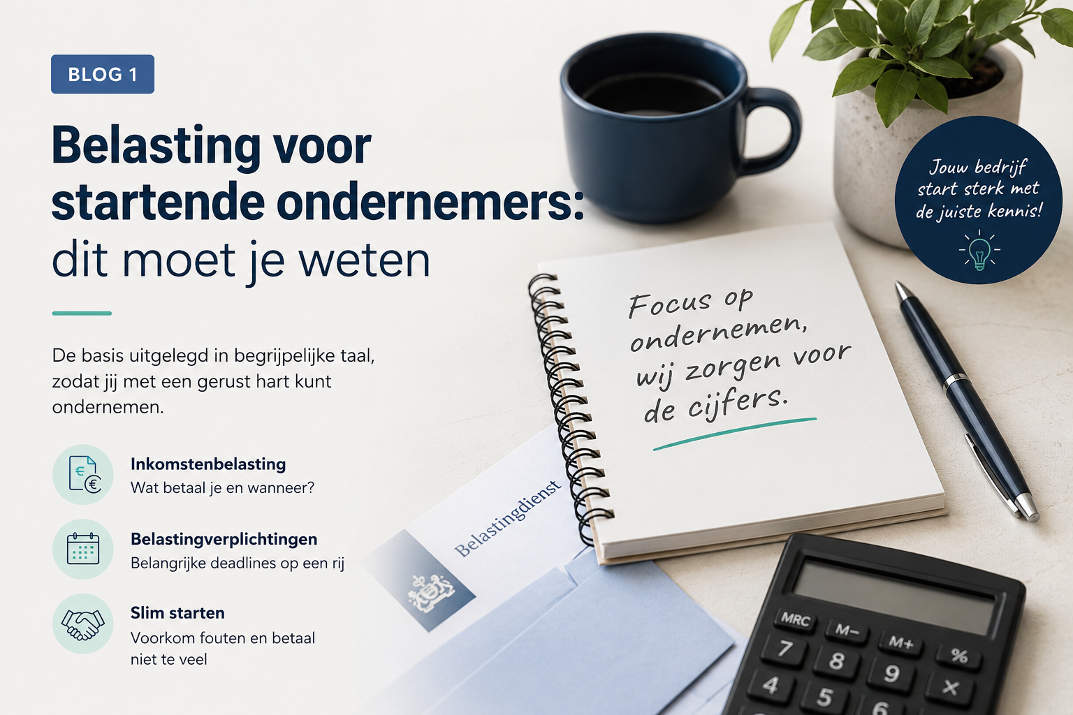 Startende ondernemer die zijn btw-aangifte voorbereidt achter een laptop