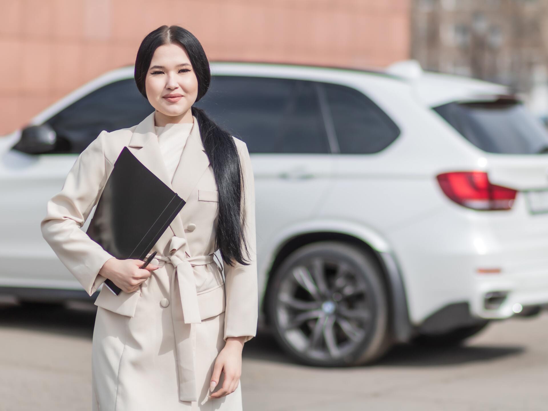 woman in beige in corporate clothes