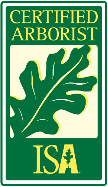 Certified Arborist ISA logo with green leaf on cream background