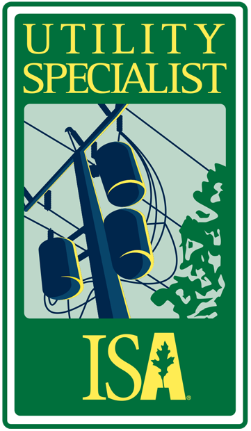 Utility Specialist ISA logo with utility poles and wires on a green background