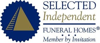 Selected Independent Funeral Homes logo with blue seal and gold pyramid icon, text on white background