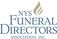 NYS Funeral Directors Association, Inc. logo with gold flame icon and blue text