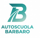 Logo “B” color verde acqua con la scritta “AUTOSCUOLA BARBARO” sotto